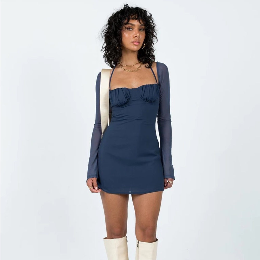 Princess Polly Dyer Sheer Sleeve Mini Dress Navy